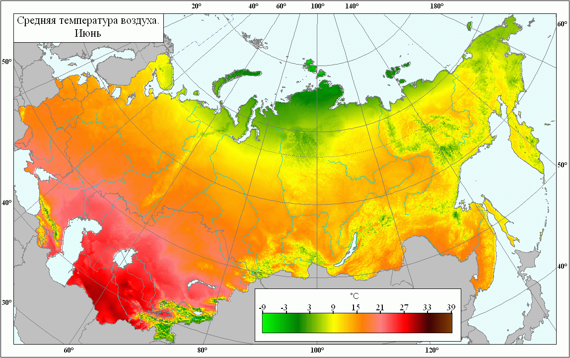 AgroAtlas - Климат - Карта средней среднемноголетней температуры воздуха заиюнь .