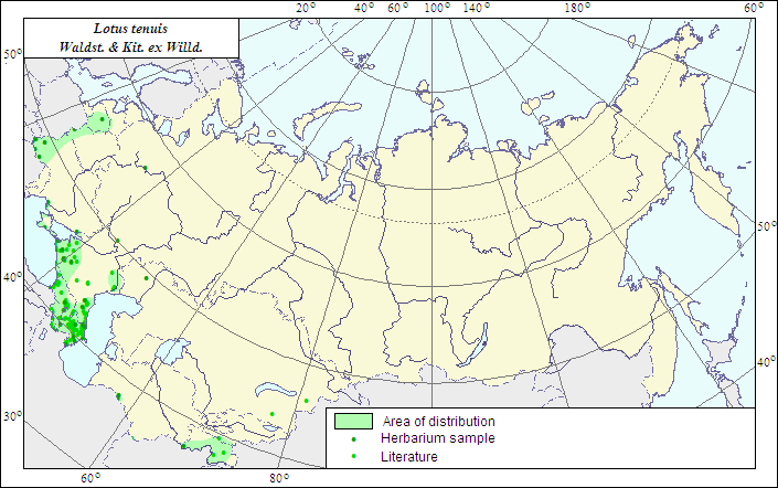 AgroAtlas - Relatives - Range of distribution of Lotus tenuis Waldst ...